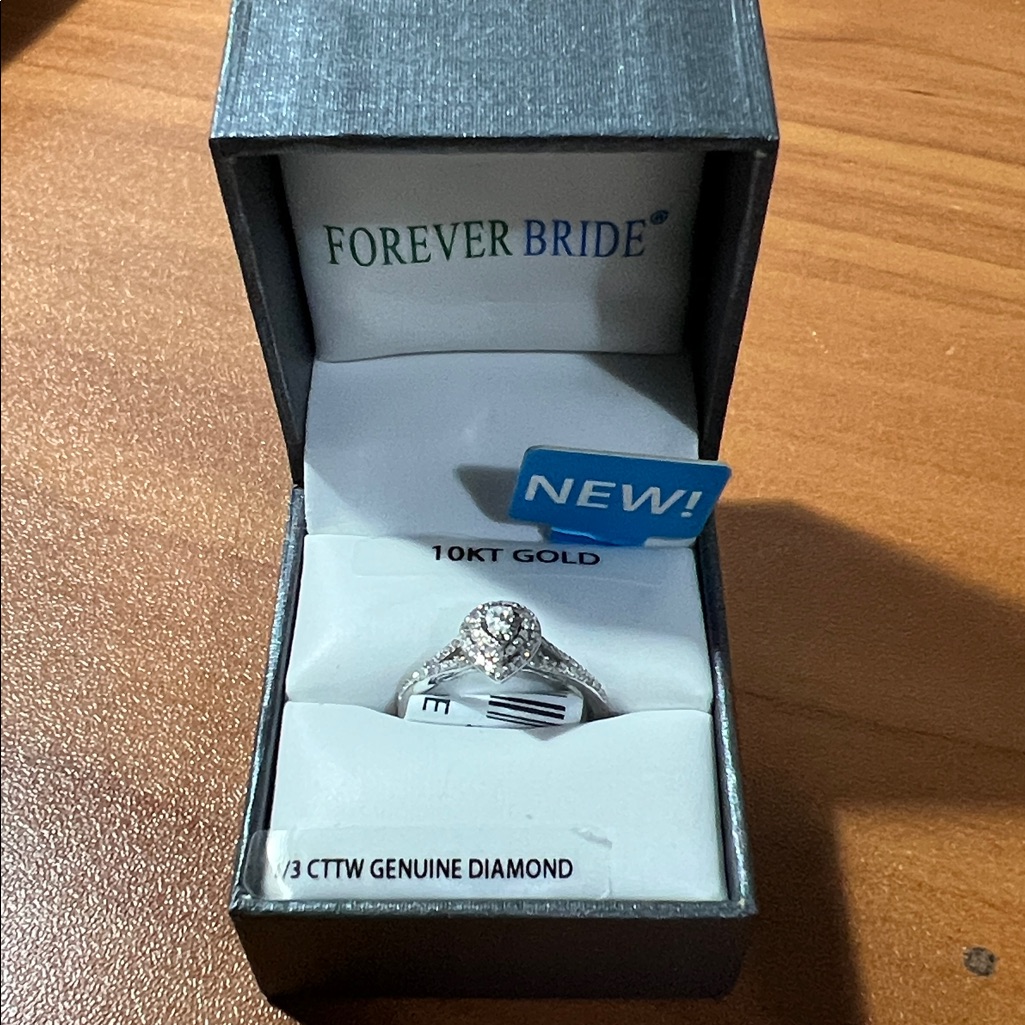 Forever Bride 10k White Gold 1/3 Cttw Genuine Diamond Pear Engagement Ring Size7